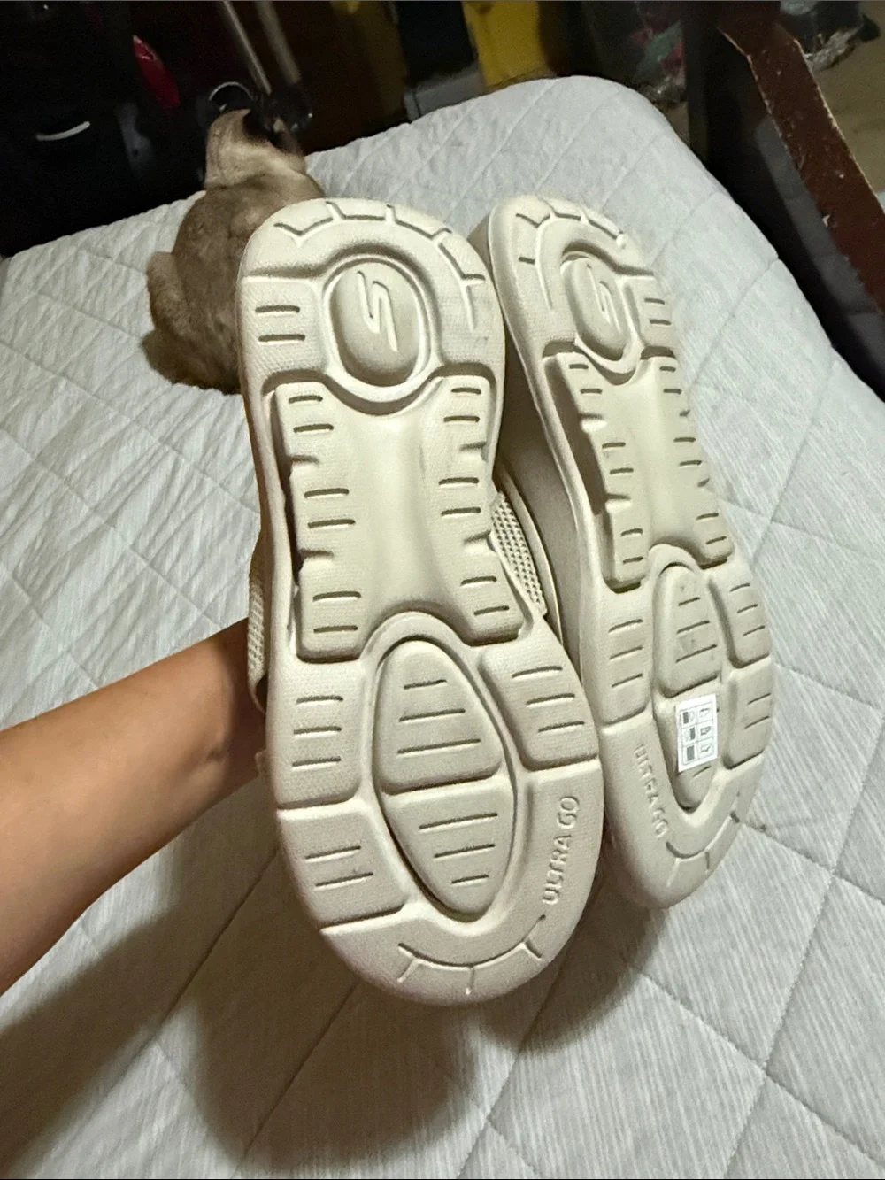 Skechers Women's Light Beige Mesh Slide Sandals - Picture 3 of 5